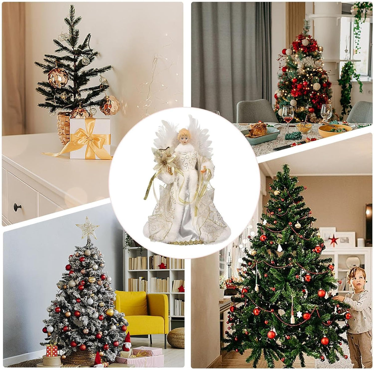 Christmas Tree Angel Tops with White Feather Wings Decorative Ornaments for Holiday Decor
