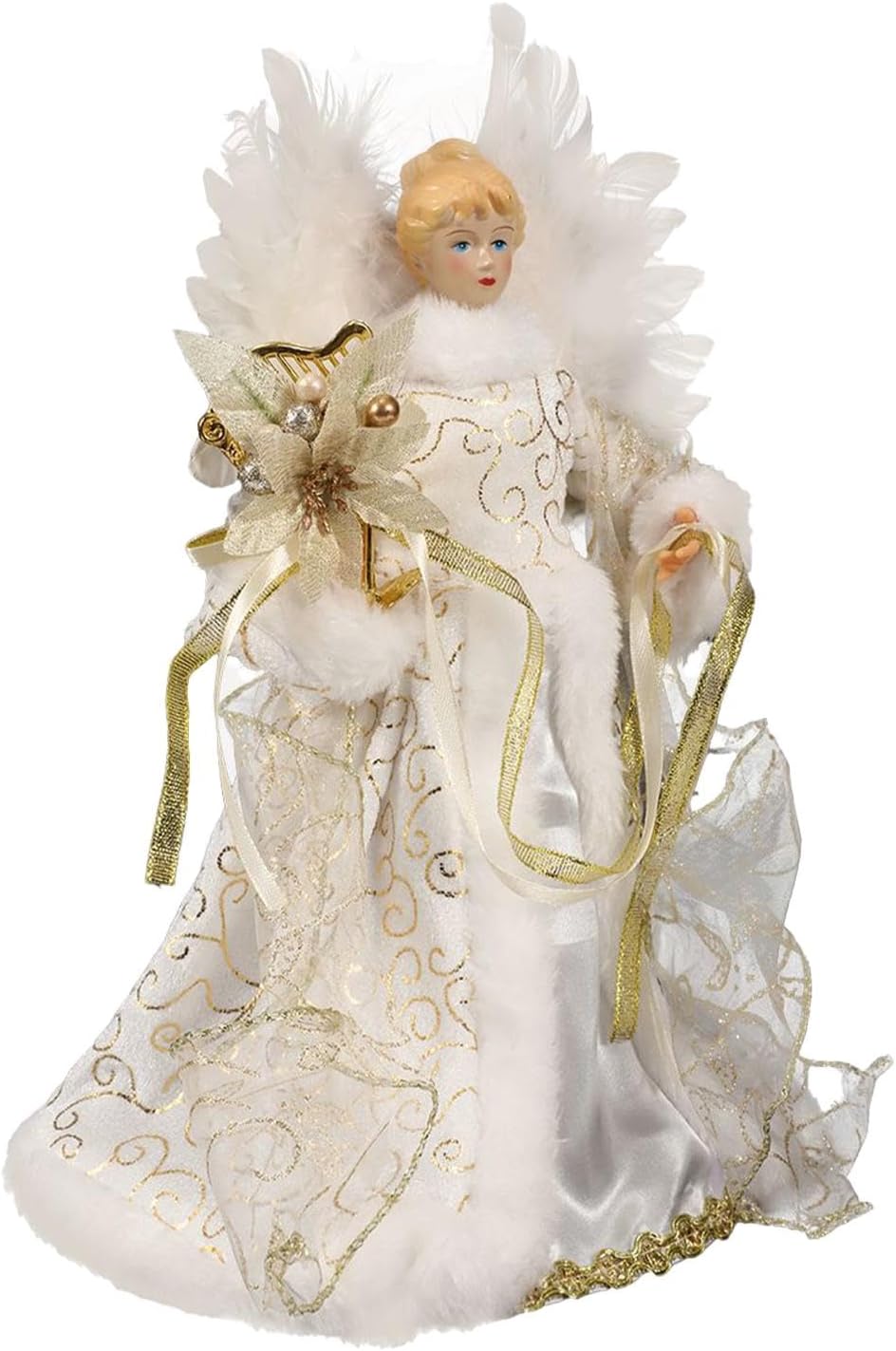 Christmas Tree Angel Tops with White Feather Wings Decorative Ornaments for Holiday Decor