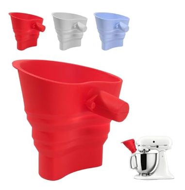 Omoiyari Silicone Flour Funnel for Kitchen Aid Stand Mixer, Food Grade BPA-Free Silicone Funnel with Easy-Pour Attachment Fits KSM150 5-Quart Tilt-Head Mixers, Mess-Free Baking Accessory (RED,Set of 3))