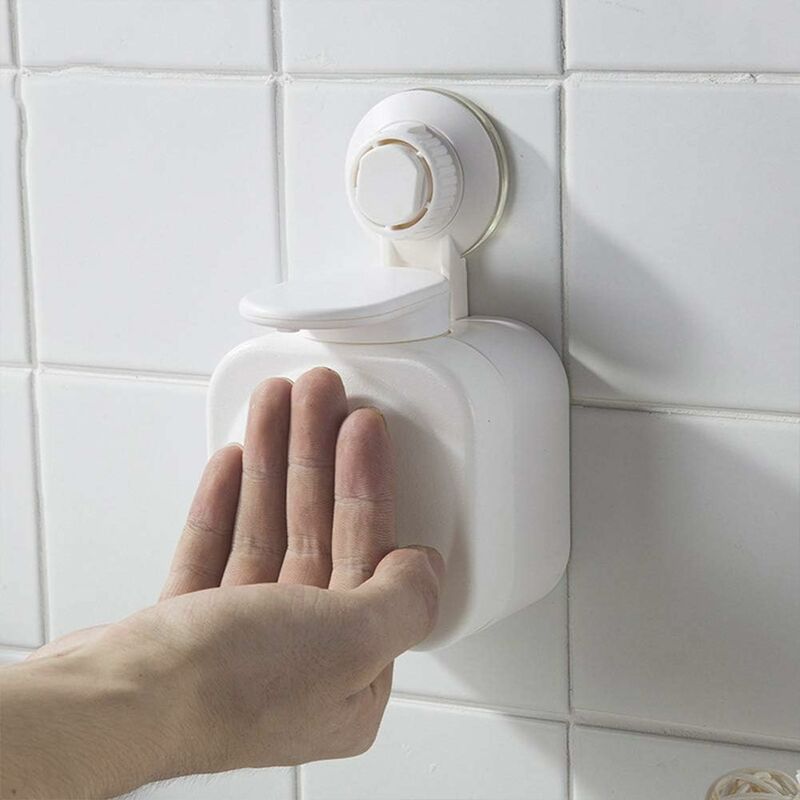 Wall Mounted Refillable Suction Cup Soap Dispenser No Drilling For Bathroom Or Kitchen (White)