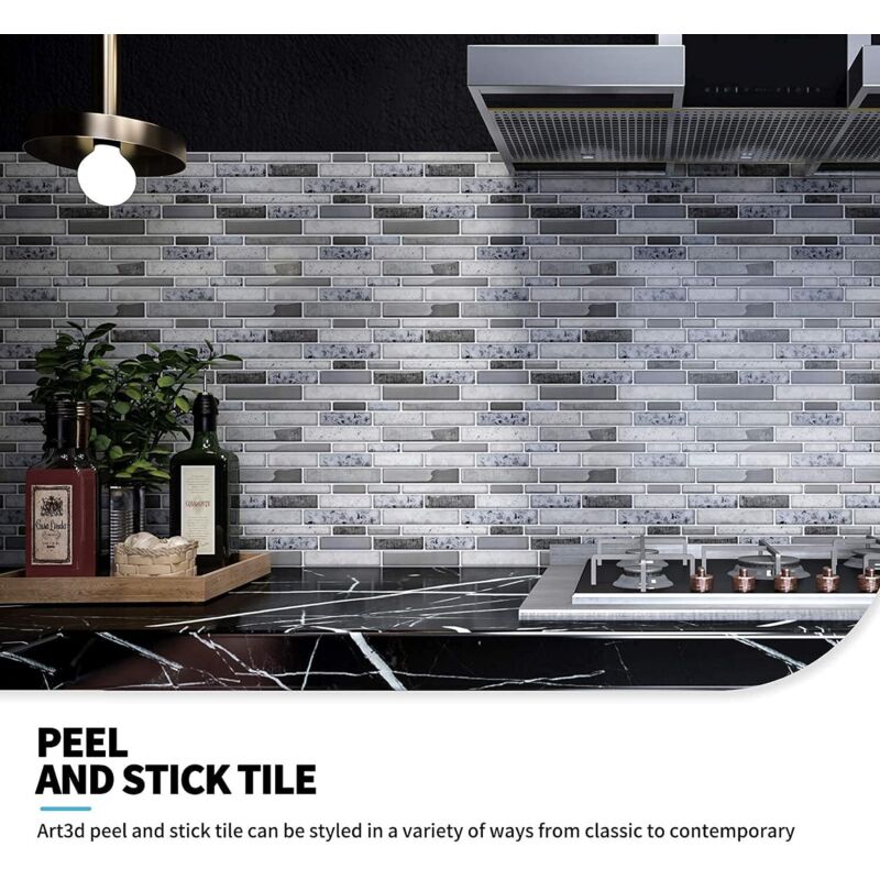 10 Pieces, Adhesive Wall Tiles, Vinyl Kitchen Backsplash, Marble Wall Stickers, 30X30Cm, Grey