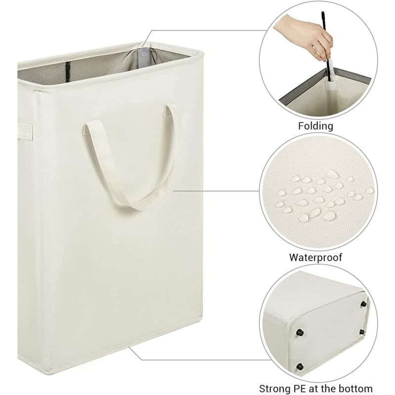 Long Foldable Laundry Basket With Handles 45L Beige