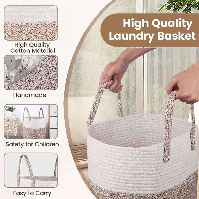 Laundry Basket - 40 X 35 Cm Foldable Storage Baskets - Cotton ROpe Laundry Basket With Handles - Toy Storage Basket -