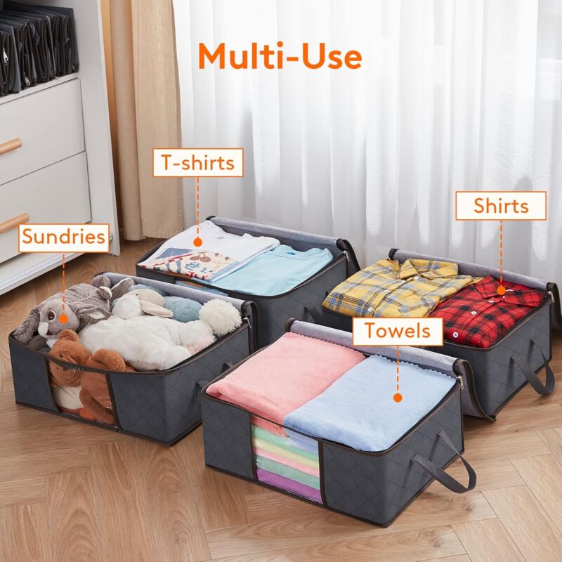 6 Pack 35L Clothes Storage Bag, Foldable Underbed Storage Box, Quilt Storage Cover Closet Organizer, Clear Window
