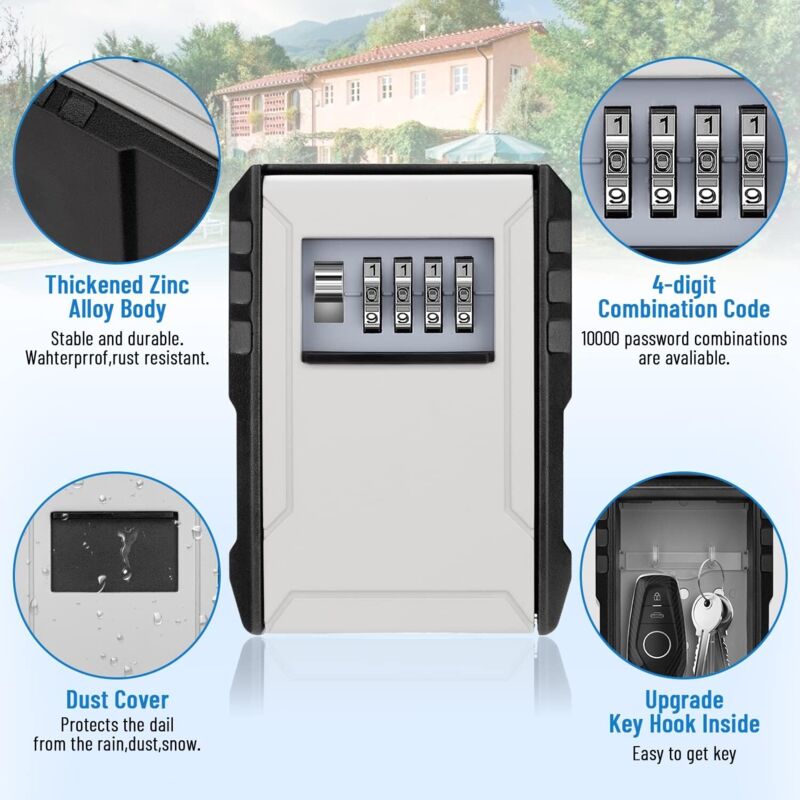 Waterproof Outdoor Security Key Box Key Box Wall Mounted Key Box Large Key Box For Keys, Cards Home Schools Offices