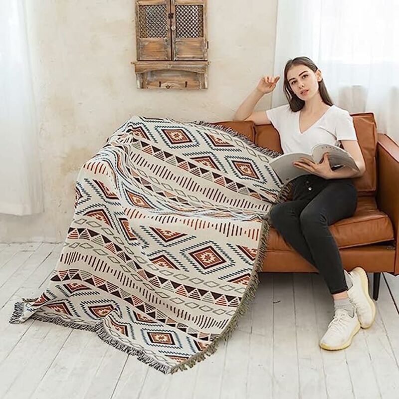 Sofa Blanket With Tassel, Couch Throws, Knitted Blanket, Aztec Ethnic Style Blanket, For Home, Office, Travel, Camping.