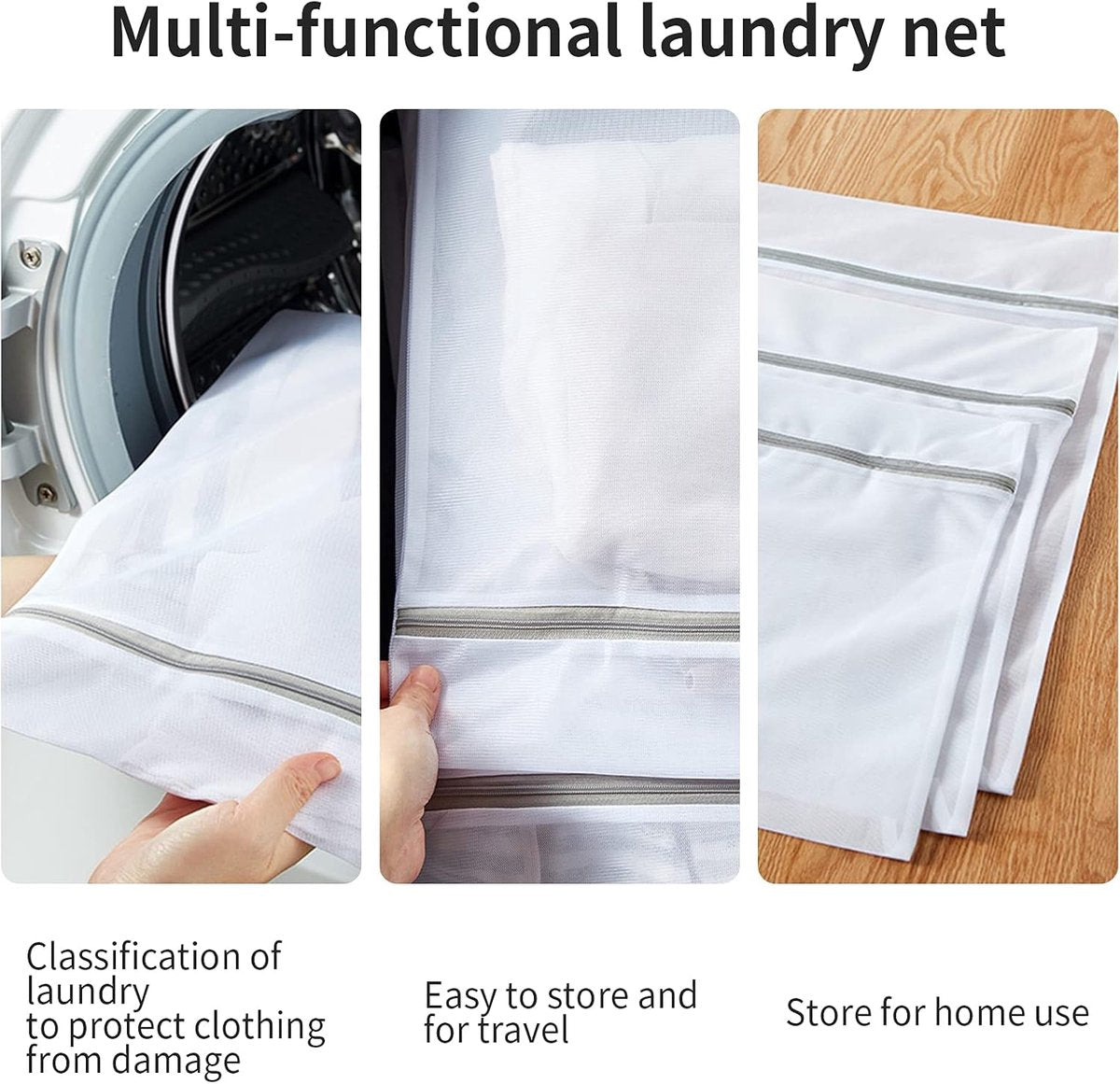 Set of 3 Mesh Laundry Bags - Large Bags - Delicate Clothes - Perfect for Washing Machines - Jackets - Jeans - 60 x 60 cm - Household Accessory