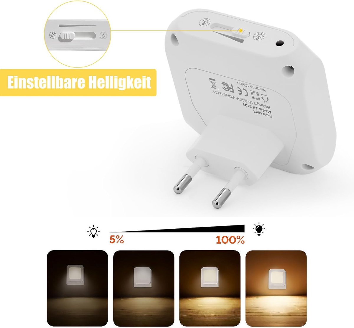 Night light - Night light plug - Adult night light - LED night light - With sliding dimming position - Suitable for bedrooms and staircases - For babies, adults, and children (pack of 2)