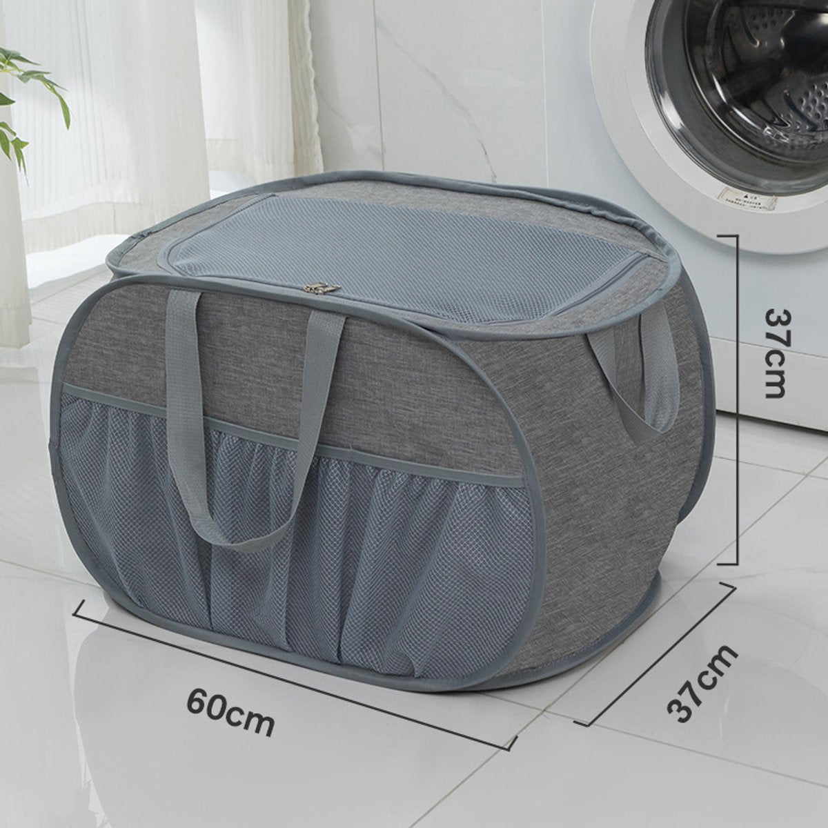 Foldable Laundry Basket - Foldable Laundry Basket with Lid - Storage Basket with Handles - Large Capacity Foldable Laundry Basket - Waterproof for Children's Room, Camping and Travel - Grey - 36 x 36 x 58 cm