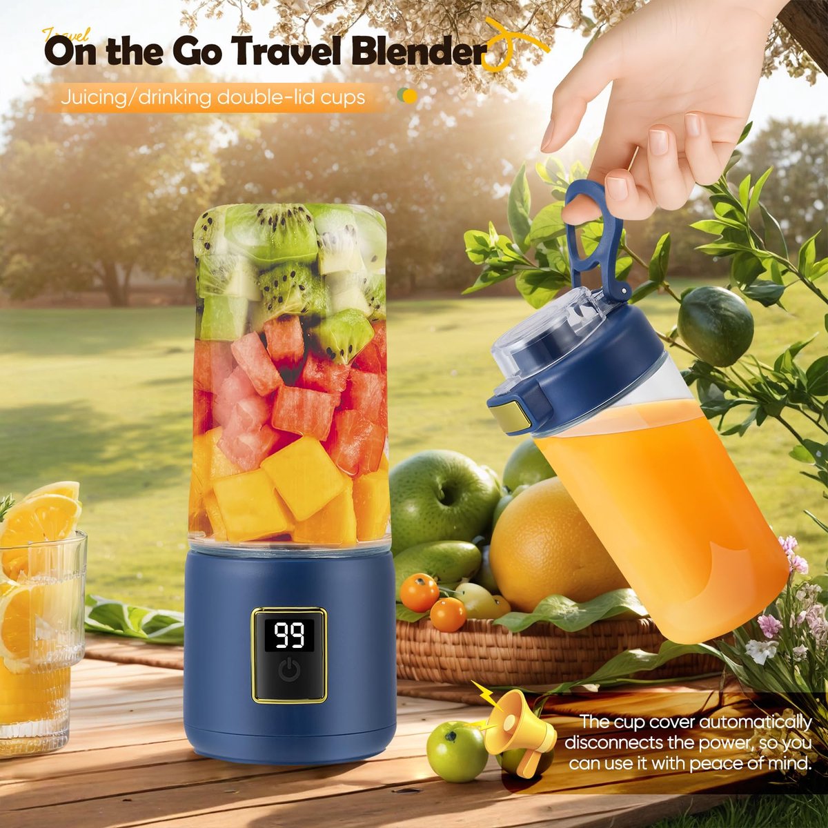 Portable Blender - Mini Blender - 12 Blades - Portable - On-the-Go Blender - Mini Juicer - Smoothie Maker - Perfect for Smoothies, Juices, and Baby Food - Dark Blue