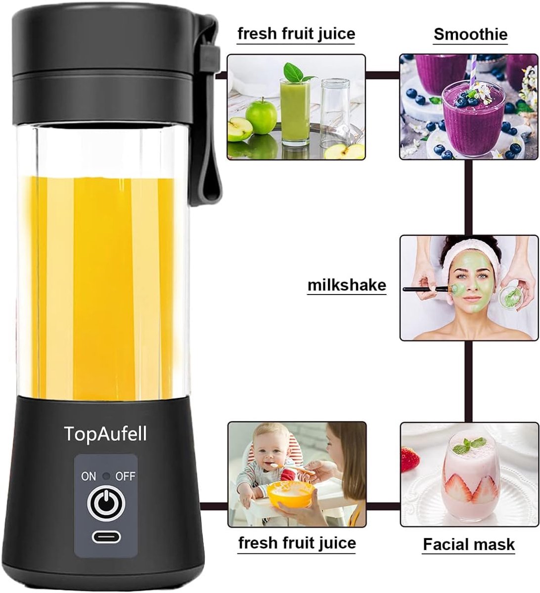 Blender - Mini blender - Smoothie maker - Rechargeable mini blender - Portable blender - Citrus press - Black