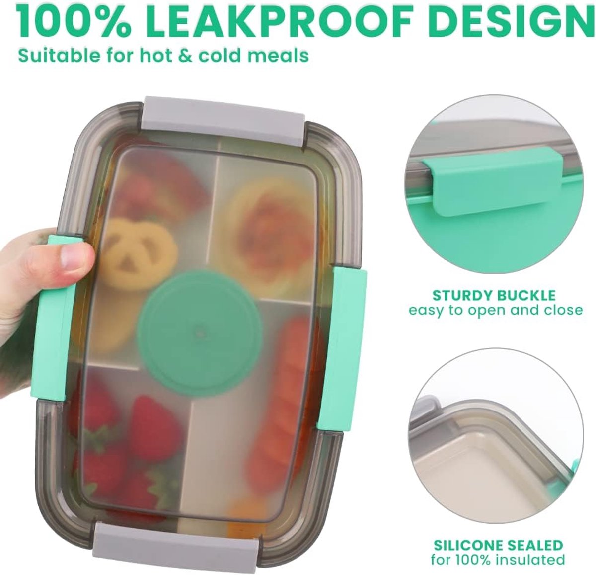 2000ml children's lunch box, adult lunch box with 4 compartments and soup container, salad box with dressing container, lunch box, salad container, microwave and dishwasher safe, BPA free