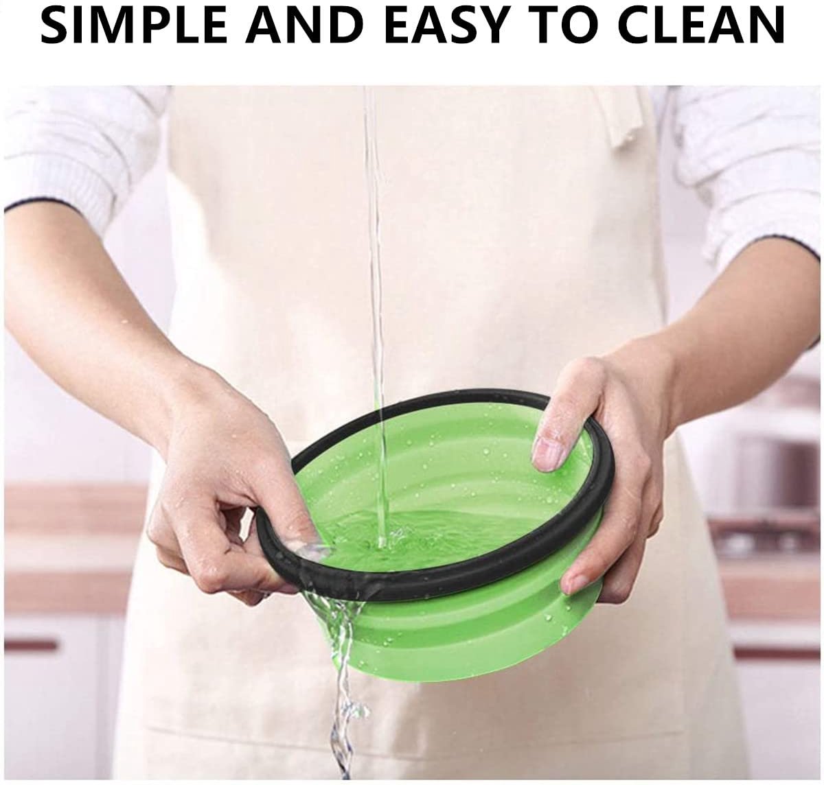 4-Piece Food Storage Container Set - Lunch Box - Collapsible Food Container - Round Silicone Lunch Box - For Camping Kitchens - BPA-Free - Green