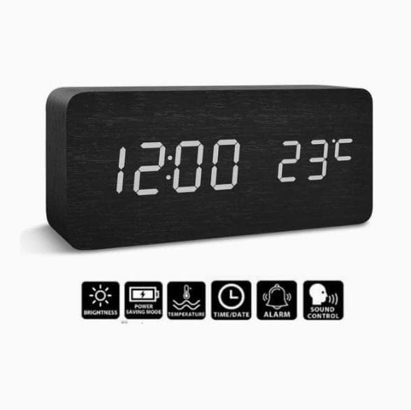 Digital LED Alarm Clock with USB Charger, Silent Wooden Design for Bedrooms and Travel, 12/24h LCD Display, Wood