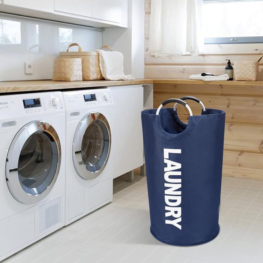 90L Foldable Laundry Basket with Handles, Waterproof, Light Blue, 38x38x79 cm