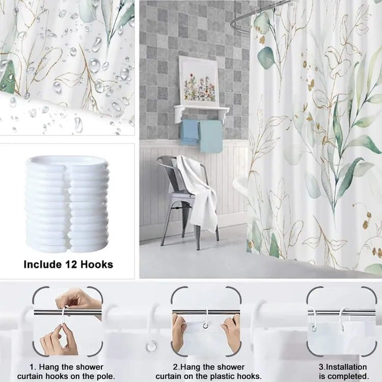 Waterproof Shower Curtain Green Mildew Resistant, 180x180 cm