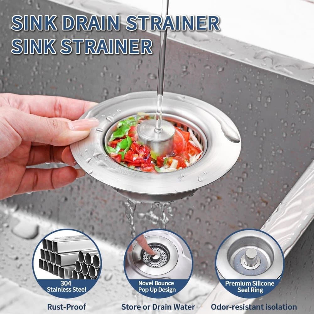 3-in-1 Stainless Steel Sink Strainer with Removable Basket, Easy to Clean Kitchen Strainer