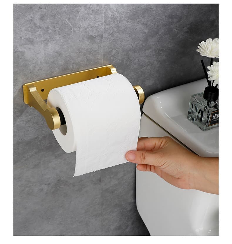 Aluminum Self-Adhesive Paper Towel Holder for Kitchen and Bathroom, 16x9.8cm, No Drilling Required, Gold