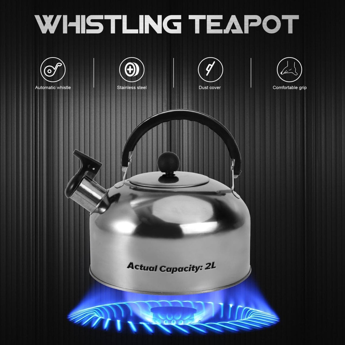 Whistling kettle - Food-grade stainless steel - Boils water quickly - 2-liter coffee maker - With insulated handle - Suitable for camping