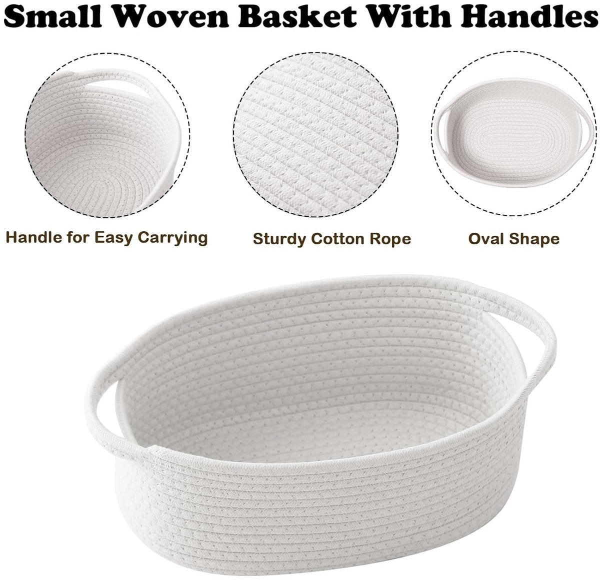 Gift basket with gift bag and ribbons - Small woven rope storage shelf - Empty gift baskets - Decorative storage box for birthday party for cat, dog, pet with handles (white)