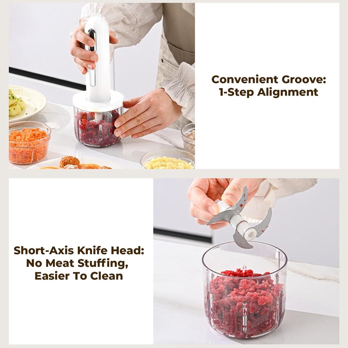 Food Processor - Cordless and USB-C Rechargeable - 4 Cups for Portion Control - Powerful Stainless Steel Blade - for Small Kitchens and Camping