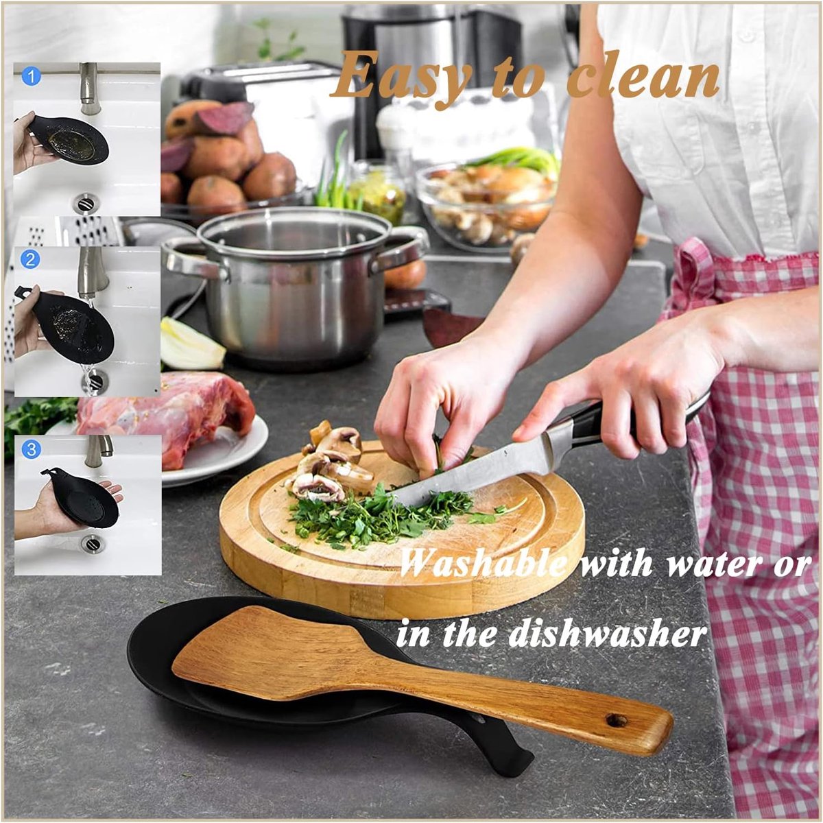 2 Pieces Matte Black Spoon Holder - Kitchen Home Spoon Holder - Silicone Spoon Holder - for kitchen, home, dining room, cutlery storage - Dishwasher safe (Black - 20 cm)