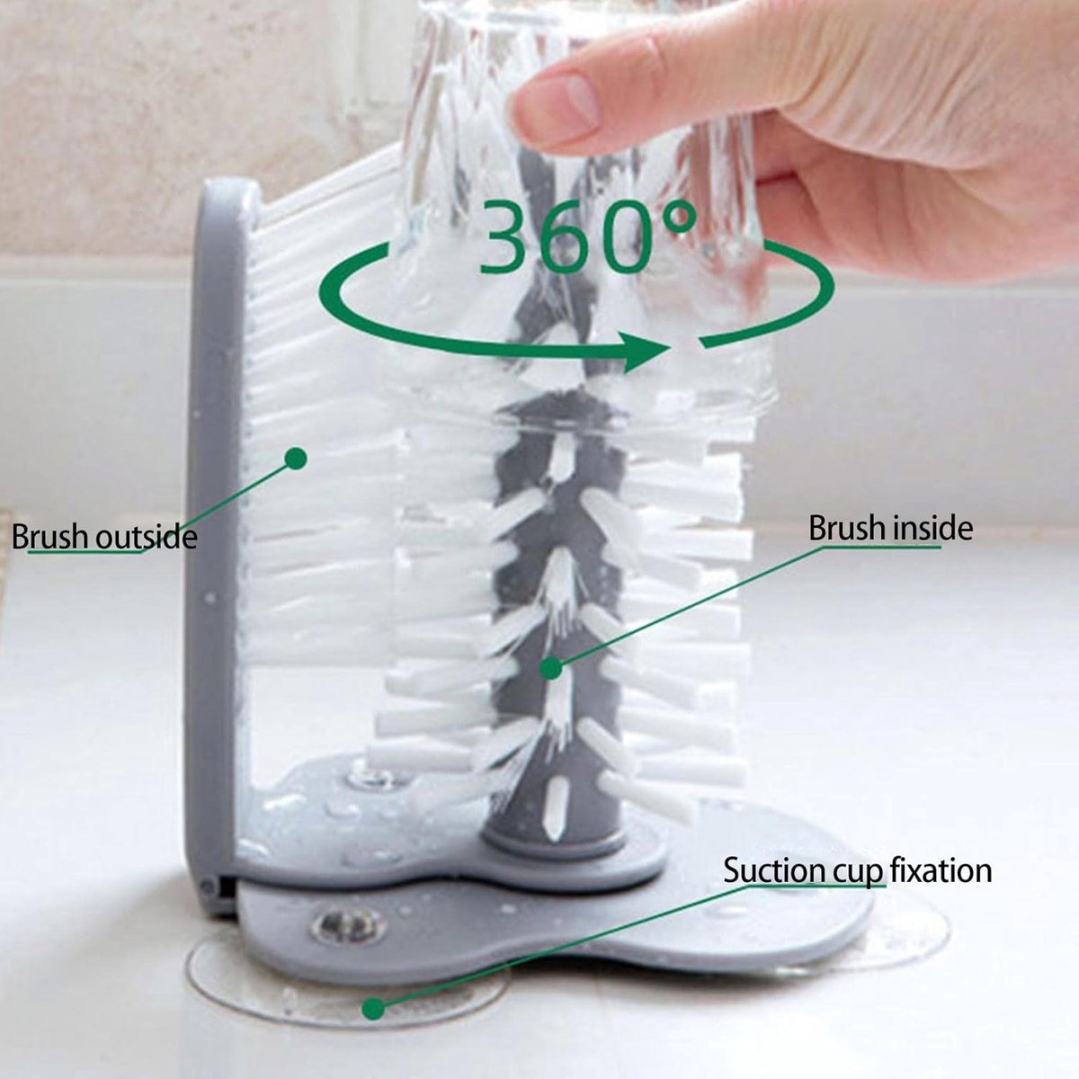 Rinse Brush - Glass Rinse Brush - Beer Glass Cleaner - For Glasses And Cutlery - Brush Cleaner - With Suction Foot - Dish Brush For Glasses - Cups - Mugs - Wine Glasses - Beer Glasses - Bar - Handy Kitchen Tools - For Cups, Mugs Or Glasses