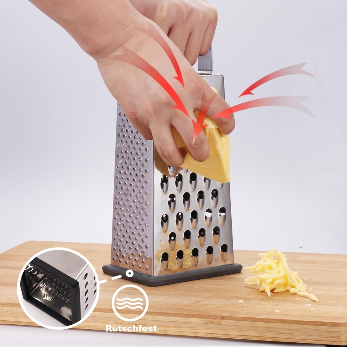 Box Grater - Graters - Stainless Steel - 4-Sided - Table Grater - Tower Grater - Kitchen Grater with Handle - Cheese Grater - Hand Graters - Cooking - Kitchen Utensils - Dishwasher Safe - Silver