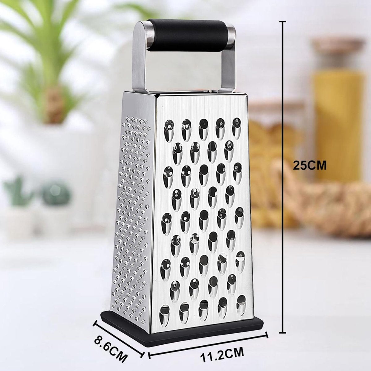 Box Grater - Graters - Stainless Steel - 4-Sided - Table Grater - Tower Grater - Kitchen Grater with Handle - Cheese Grater - Hand Graters - Cooking - Kitchen Utensils - Dishwasher Safe - Silver