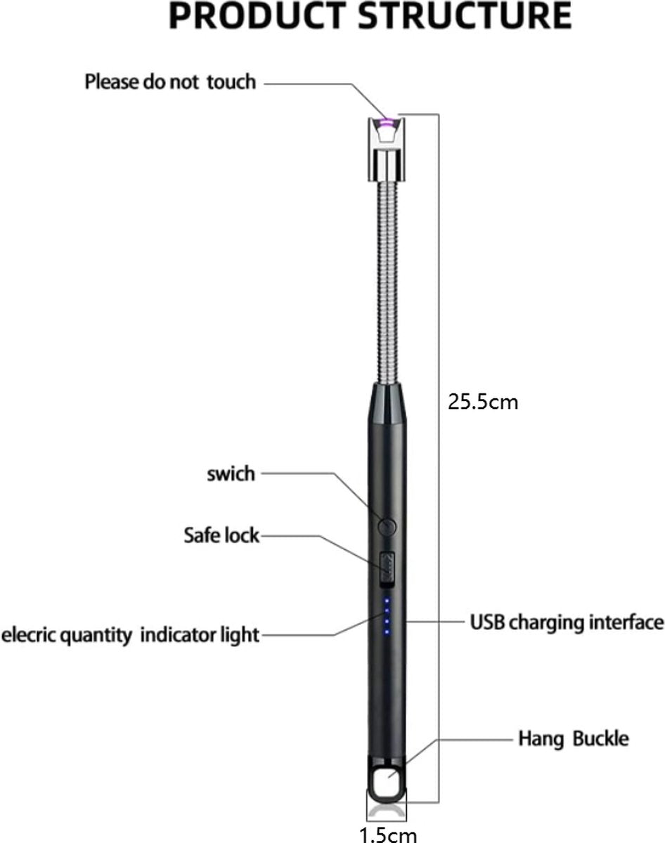 Long Electric Lighter - USB Rechargeable - Kitchen Helpers - USB Electric Stick Lighter - Kitchen BBQ Lighter - For Kitchen, Stove, Camping, Fireworks, Fireplace, Candles, Lighting - Black - 1 Piece