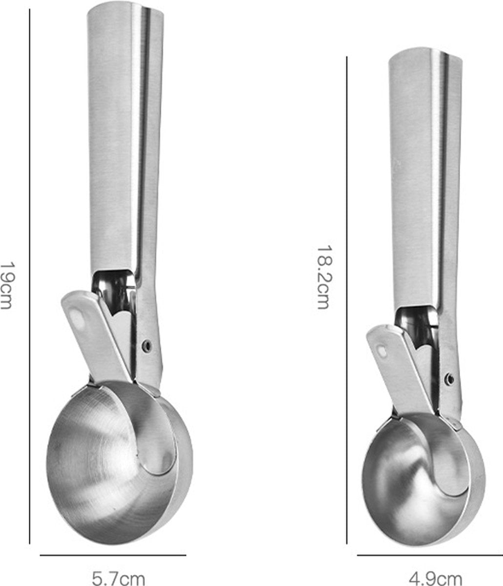 Ice Cream Scoop - 2 Pieces - Ice Cream Spoon - Ice Cream Scooping Spoon - Small Ice Cream Scoop - Ice Cream Ball Tongs - Portioning Spoon - Ice Cream Ball Tongs - Fruit Scoop - Eject Valve - Includes Releaser - Kitchen Utensils - Ergonomic - For Ice - Sta