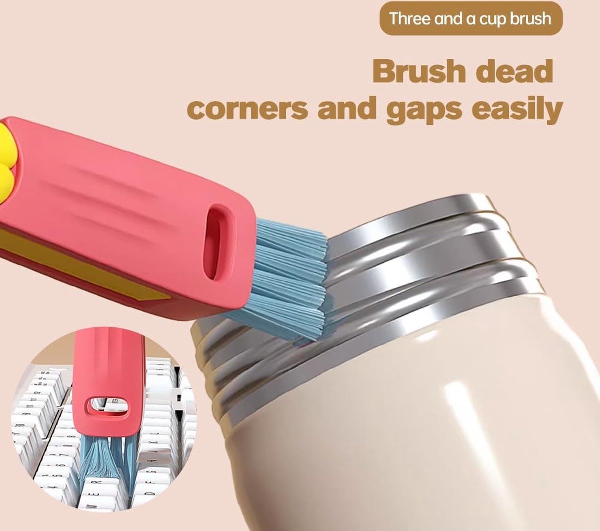 Gap Cleaner - 3 In 1 Cup Lid Cleaning Brush - 3 Pieces - Crevice Brush - Scrubbing Brush - Cleaning Tools - Cleaning Brush For Door Window Rails - For Bottle Crevices, Tight Spaces, Cup - Rotating Kitchen Cleaning Brush - Cup Lid Cleaner