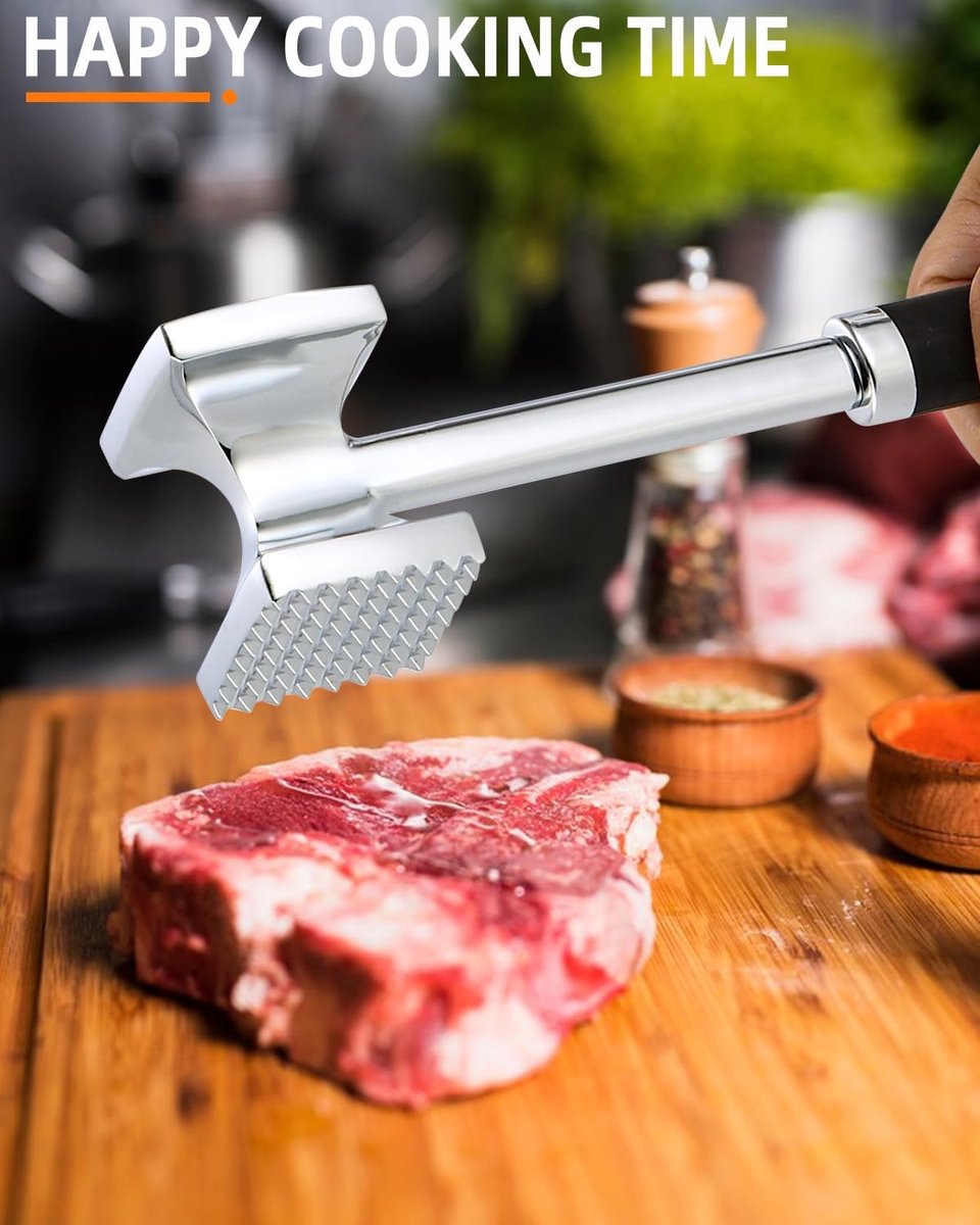 Meat Hammer - Professional Meat Hammer - Ergonomic Handle - Easy to hold - practical - Robust design - Meat Tenderizer - BBQ accessories - for Schnitzels Steak Beef - Meat Stamper - Kitchen Utensils - aluminum - silver