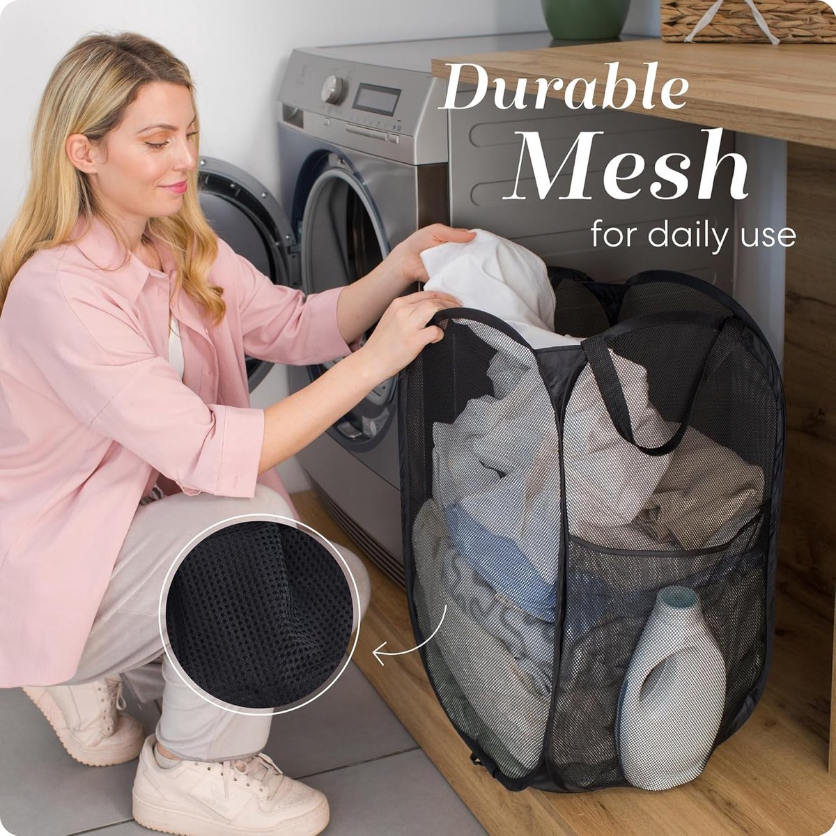 Foldable Laundry Basket - 60 x 30cm - Laundry Baskets - Mesh - Breathable - Durable - Laundry Sorter - Laundry Box - Clothes Organizer - Laundry Basket - Dirty Clothes Basket - Storage Basket - Foldable Laundry Basket - Black - Portable - Space-Saving Lau