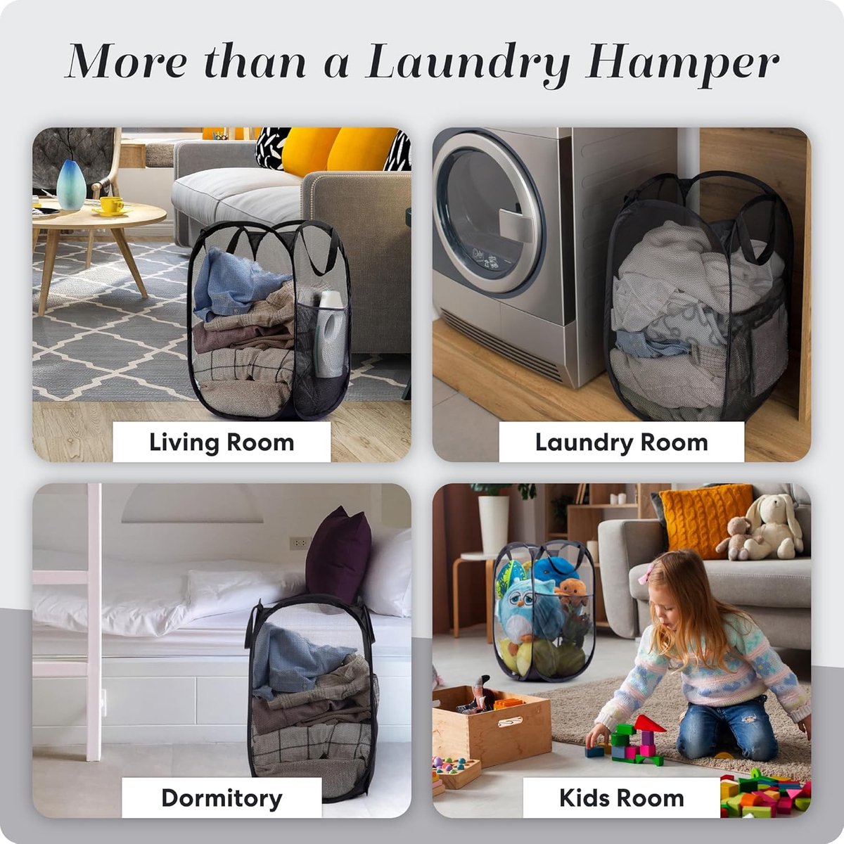 Foldable Laundry Basket - 60 x 30cm - Laundry Baskets - Mesh - Breathable - Durable - Laundry Sorter - Laundry Box - Clothes Organizer - Laundry Basket - Dirty Clothes Basket - Storage Basket - Foldable Laundry Basket - Black - Portable - Space-Saving Lau