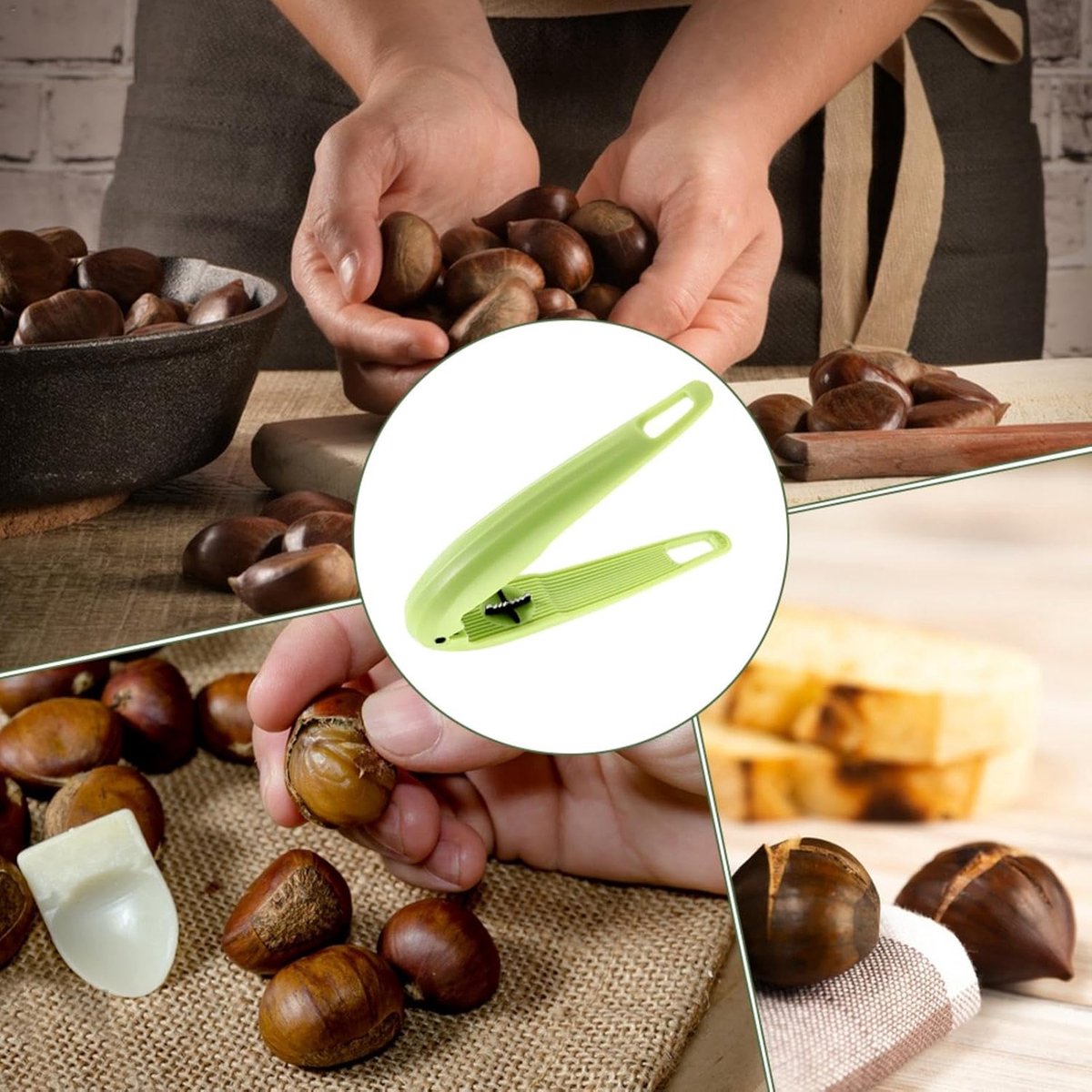 Chestnut Clip - Walnut Clip - Dried Fruit Opener - Chestnut Tools - Chestnut Slicer - Marontlong Tongs - Nutcracker Bowl - Hazelnut Opener - Household - Nut Shelling Tools - Multi-Functional - Kitchen Utensils - Green
