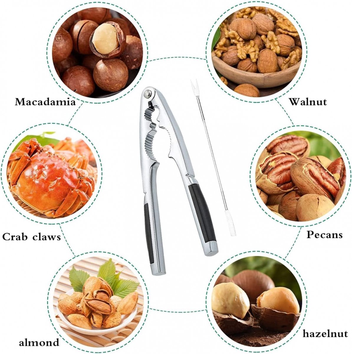 Nutcracker - Stainless Steel - Walnut / Nut Cracker - Walnut Cracker - Fork with Pulp Extractor - Pulp Extraction - Chestnut Clip - Nutcracker - Kitchen Utensils - Ideal for Walnuts, Hazelnuts, Chestnuts, Nuts and Other Dried Fruits