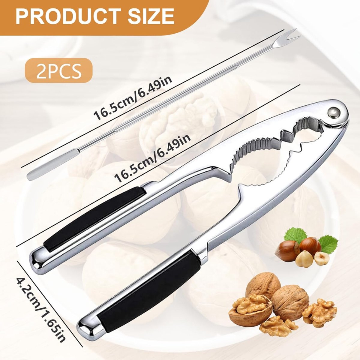 Nutcracker - Stainless Steel - Walnut / Nut Cracker - Walnut Cracker - Fork with Pulp Extractor - Pulp Extraction - Chestnut Clip - Nutcracker - Kitchen Utensils - Ideal for Walnuts, Hazelnuts, Chestnuts, Nuts and Other Dried Fruits