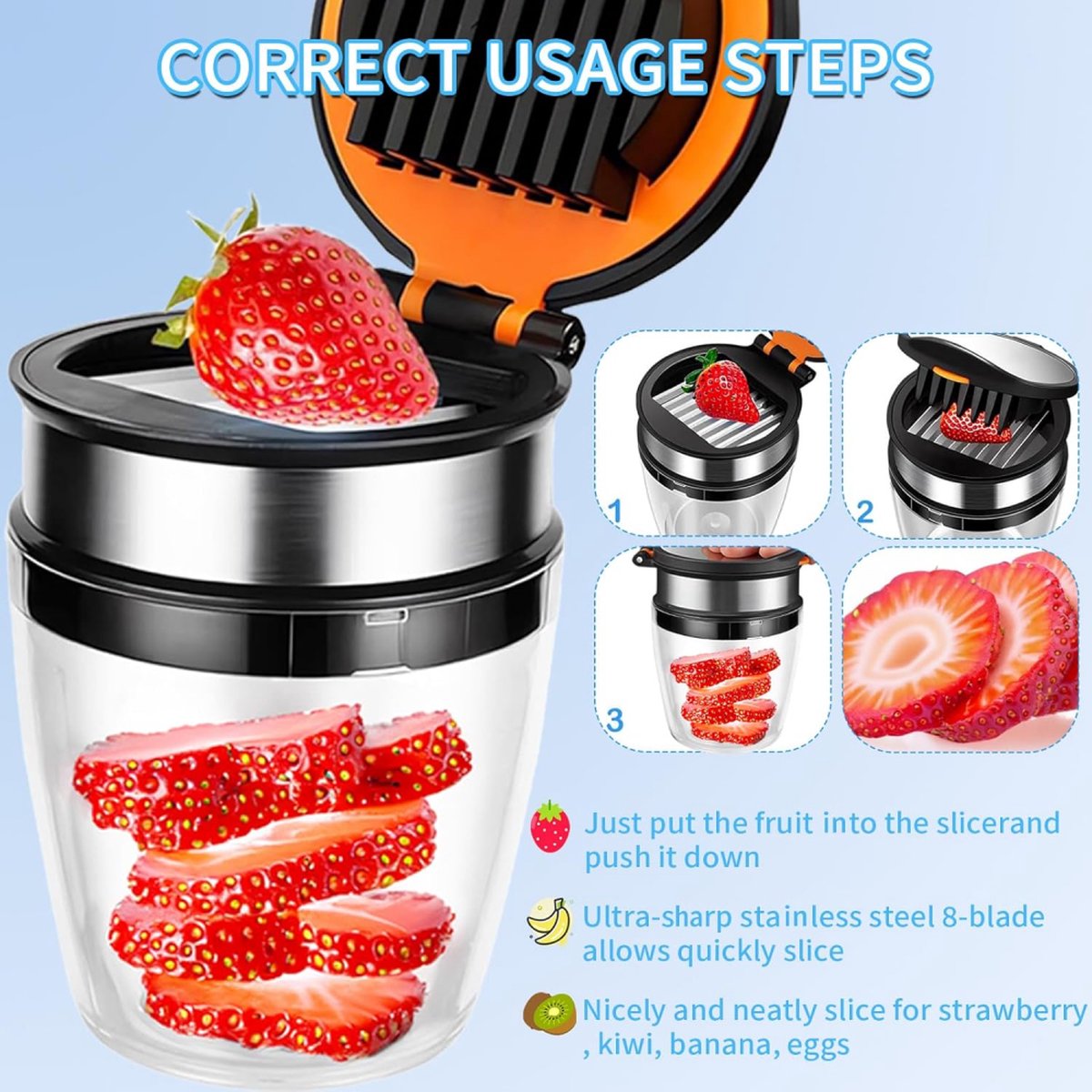 Fruit Slicer - Vegetable Slicer - Fruit Divider - Strawberry Slicer - Banana Slicer - Date Slicer - Egg Slicer - BPA-Free - Kitchen Slicer - Fruit Cutter - Fruit Chopper - Manual Chopper - Suitable for Strawberries/Bananas/Red Dates/Eggs