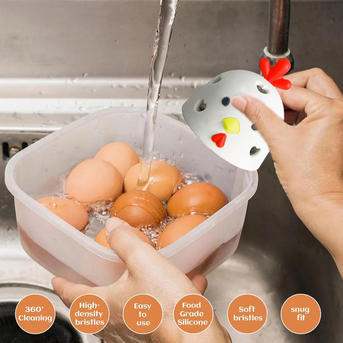 Egg Cleaning Brush 2 Pieces - Silicone Egg Brush Cleaner - Kitchen Accessories - Fresh Egg Brush Cleaner - Kitchen Brushes - Chicken Head Shaped Egg Brush Cleaner - Multifunctional Egg Scrubber - Reusable Egg Washing Tool For Fresh Eggs