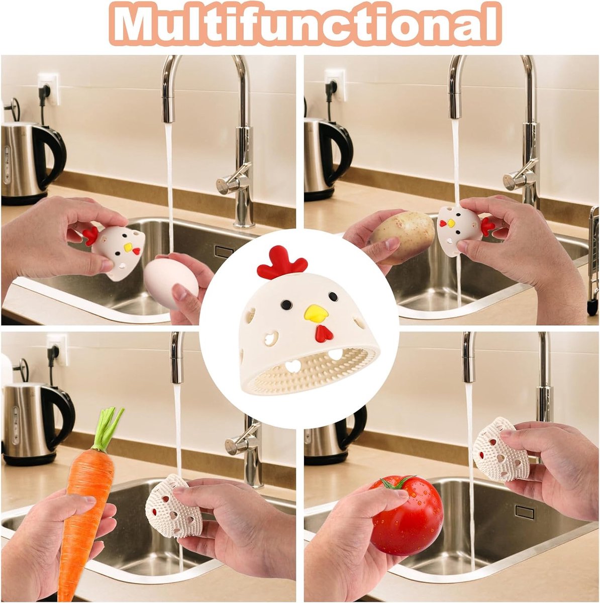 Egg Cleaning Brush 2 Pieces - Silicone Egg Brush Cleaner - Kitchen Accessories - Fresh Egg Brush Cleaner - Kitchen Brushes - Chicken Head Shaped Egg Brush Cleaner - Multifunctional Egg Scrubber - Reusable Egg Washing Tool For Fresh Eggs