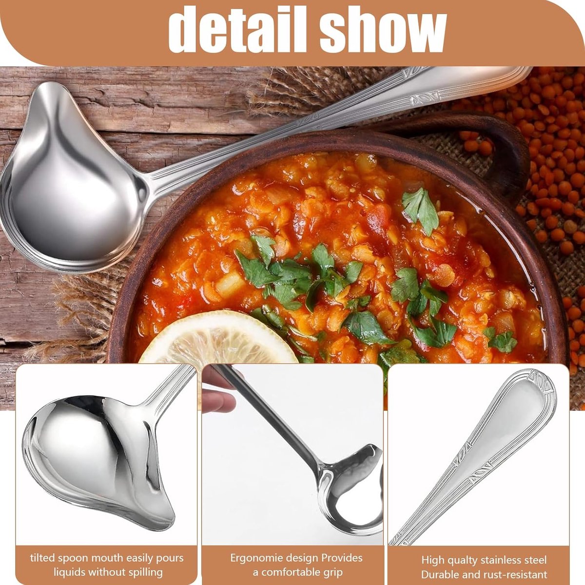 2 pieces - Gravy ladle - Spoon - Spoon with spout - Kitchen sauce ladle - Sauce ladle - Stirring spoon - Soup ladle - Ladle set - Cooking spoon - Serving spoon - Soup ladle - Oil and fat separator - Stainless steel kitchen spoons - for soup, sauce and spi