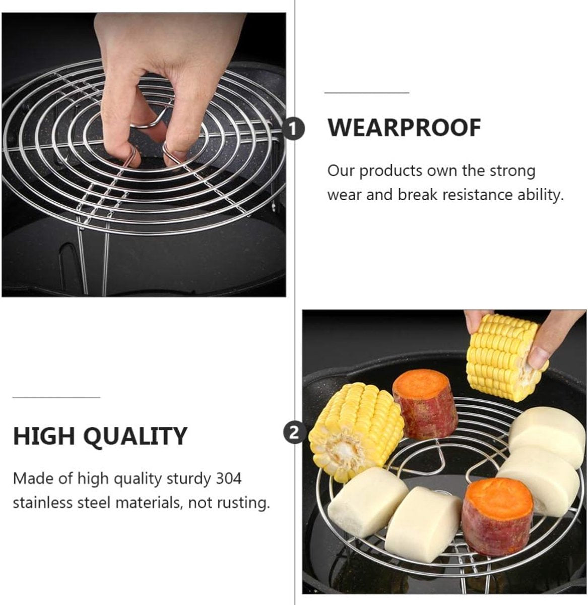 Stainless Steel Steamer Rack - 2 Pieces - Oven Rack - Round Steamer Rack - 7 cm high - Microwave Rack - Cooking Utensils - Steamer Basket - Kitchen Trivet - Dumpling cooking rack - steamer rack - for pressure cookers and air fryers - 16 x 16 x 7 cm