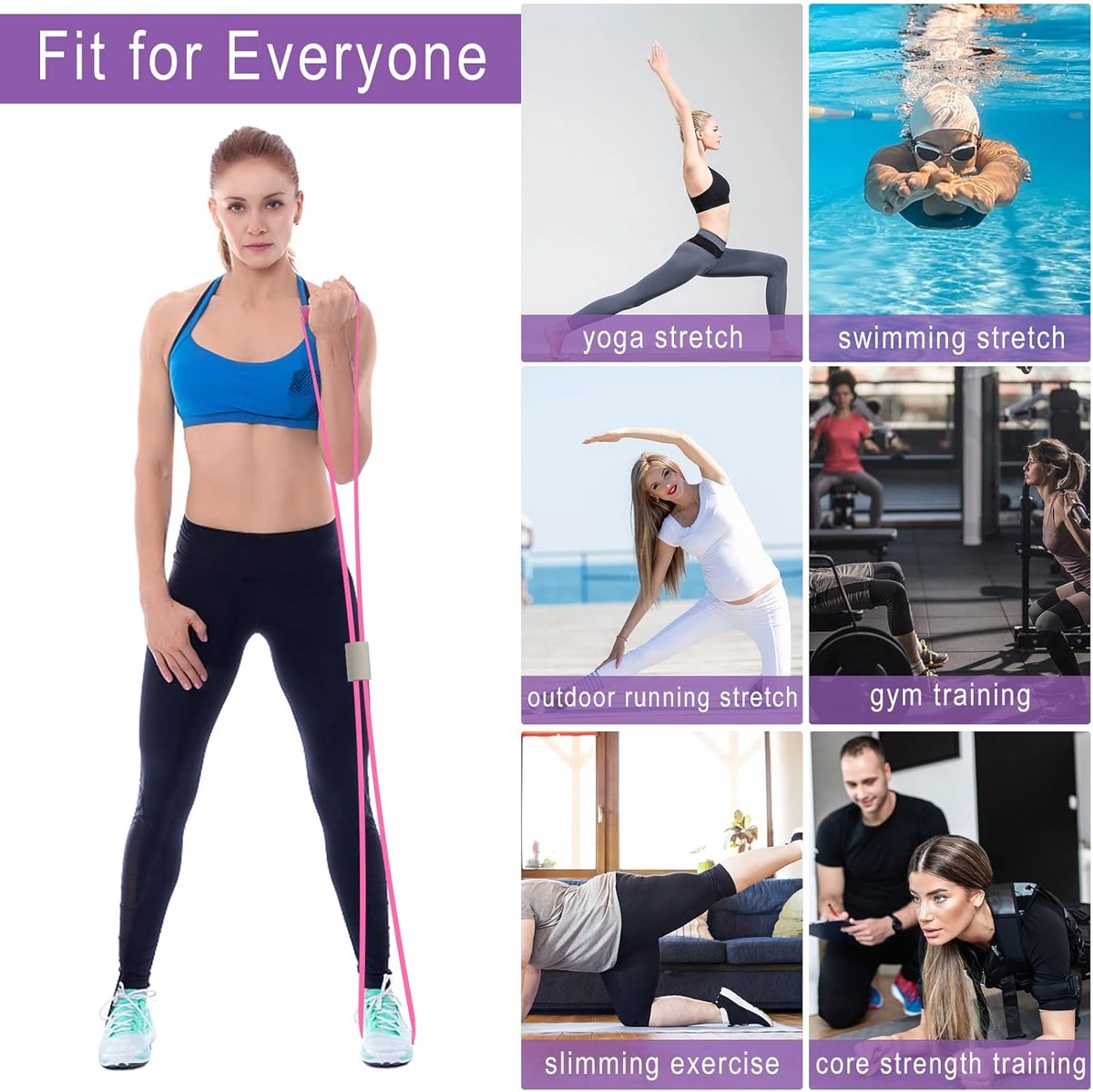 Fitness Elastic Bands - 2 Pieces - Figure 8 Resistance Bands - Resistance Power Band Tube - Fitness Bands - Yoga Resistance Band - Stretch Fitness Band - Resistance Cable - Pull Rope - Chest, Arm and Shoulder Stretch Bands - for Home Training, Strength Tr