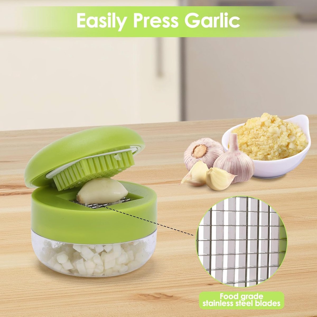 2 Pieces Garlic Press - Garlic Chopper - Garlic Press - Suitable for Garlic - Manual Garlic Press - Kitchen Gadget Press - Garlic Presses - Storage Container - Ginger Press - Stainless Steel Knife Cutter - Crusher - For Home and Camping