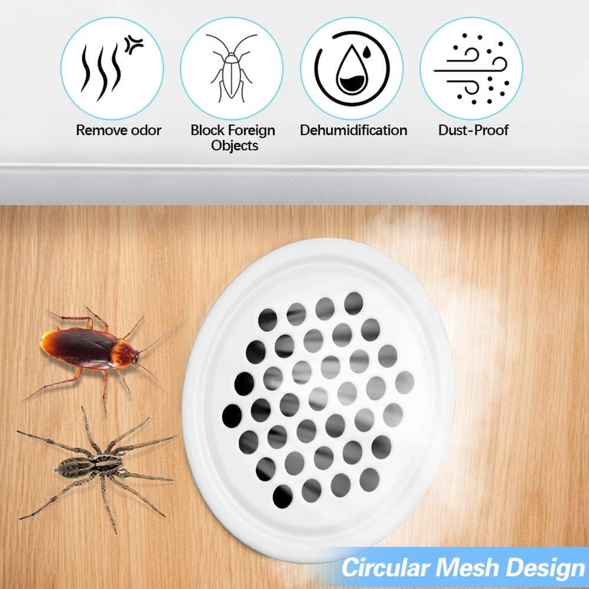 20 pieces - ventilation grilles - 35mm - round ventilation grilles - stainless steel ventilation openings - stainless steel exhaust ventilation grilles - round ventilation grille - round mesh openings - for furniture, kitchens, wardrobes and cabinets - wh