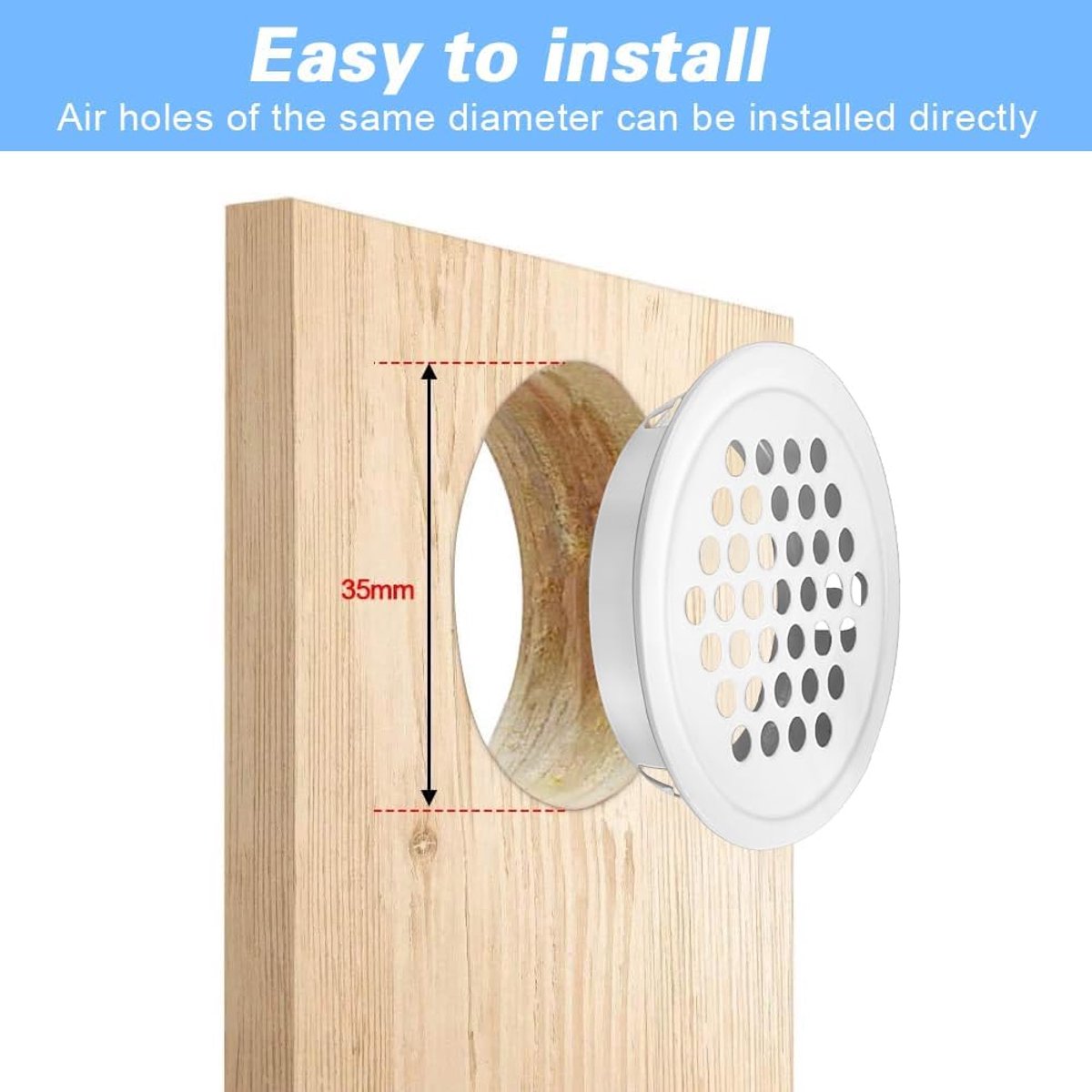 20 pieces - ventilation grilles - 35mm - round ventilation grilles - stainless steel ventilation openings - stainless steel exhaust ventilation grilles - round ventilation grille - round mesh openings - for furniture, kitchens, wardrobes and cabinets - wh