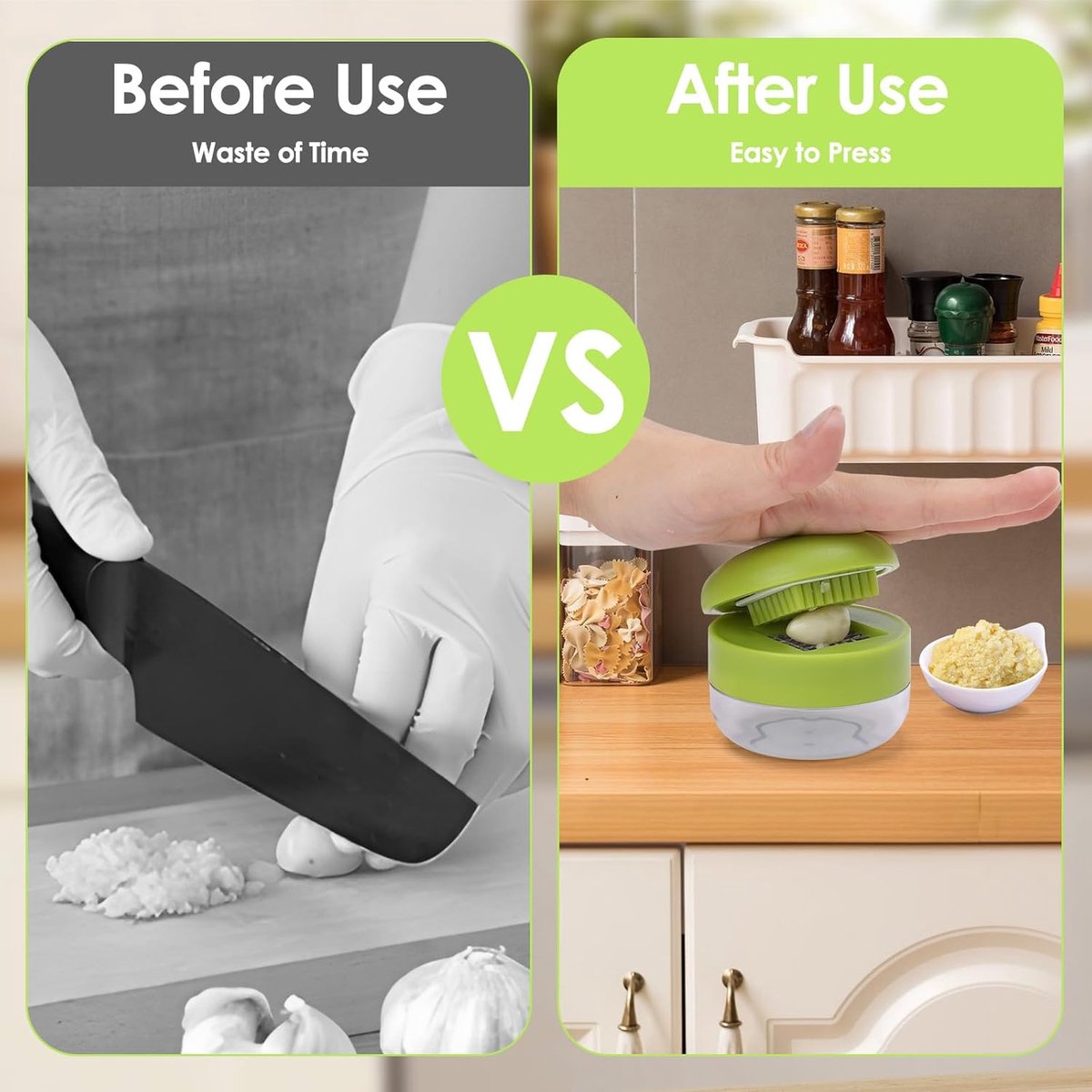 Garlic press - garlic chopper - Garlic Press - Suitable for Garlic - Manual Garlic Press - kitchen gadget press - Garlic presses - storage container - Ginger press - stainless steel knife cutter - crusher - for home and camping - Green