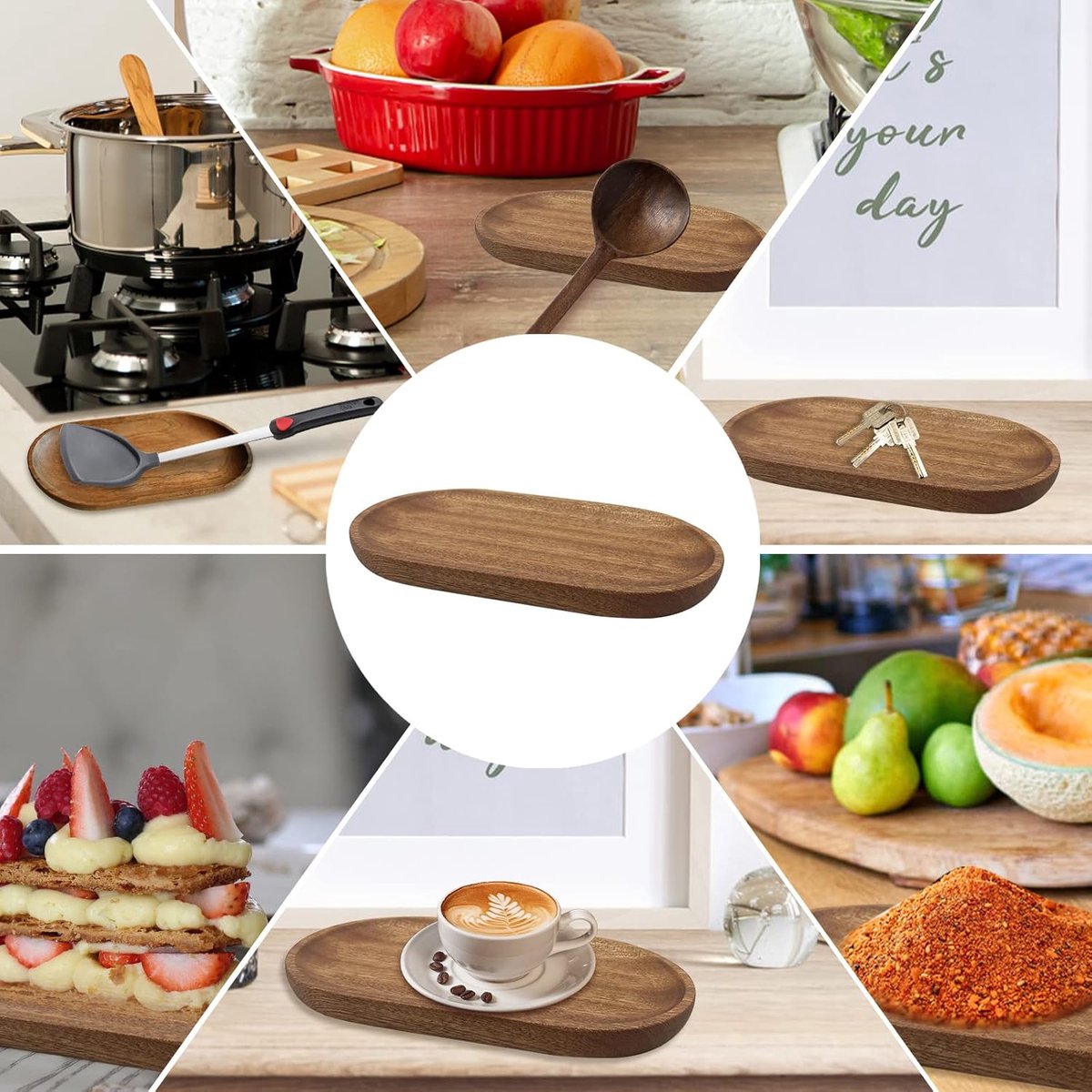 Cutlery Holder - 18*10 cm - Tray - Kitchen Spoon Holder - natural retro wooden kitchen spoon holder - kitchen utensil holder - wooden plates - wooden pallets - for the countertop - for spatulas, spoons, tongs and other kitchen utensils - brown