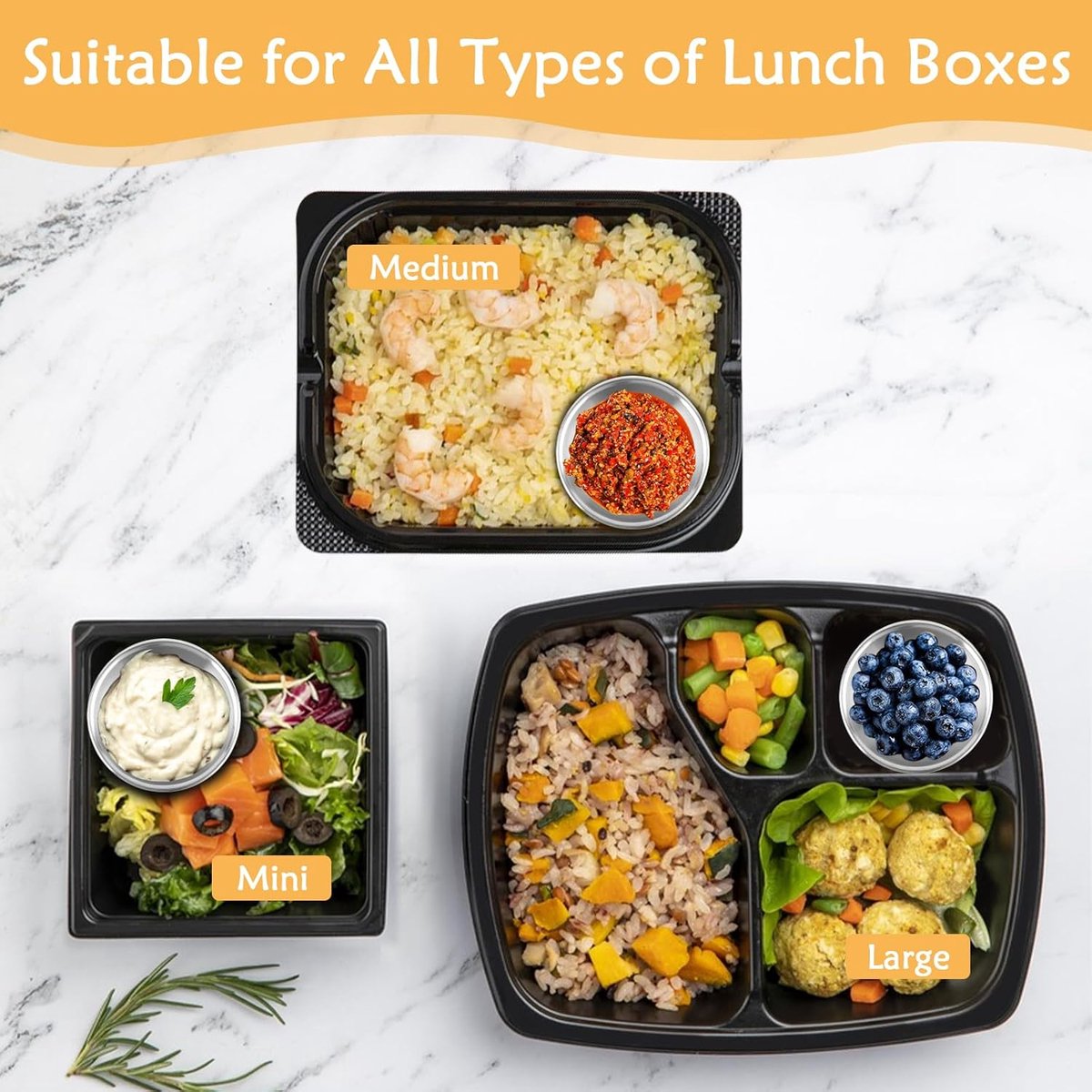 Mini Food Storage Containers - Stainless Steel Snack Box - Set of 12 Dressing Jars - Small Stainless Steel Sauce Container - Durable Snack Boxes - Freezer Containers - Dressing Container - Sauce Cups - 50ML Dressing Container With Silicone Lids - for Sala